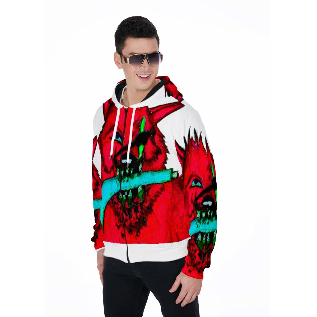 All-Over Print Zip Up Hoodie With Pocket