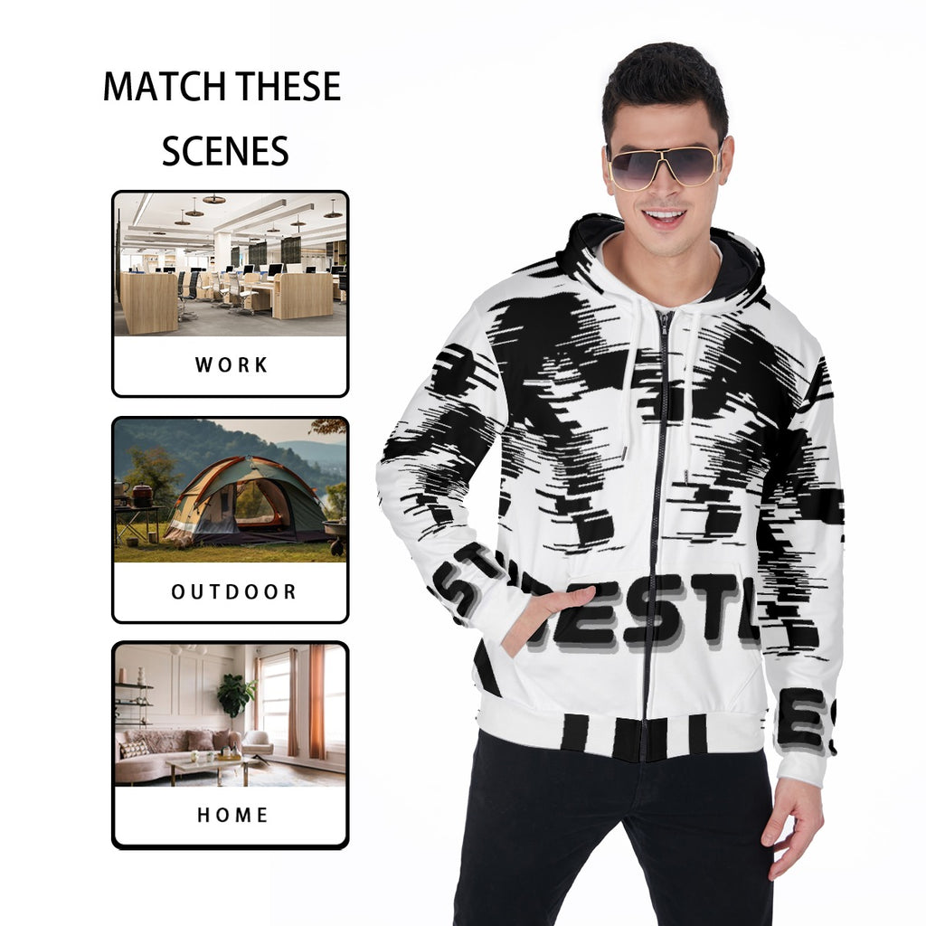 All-Over Print Zip Up Hoodie With Pocket