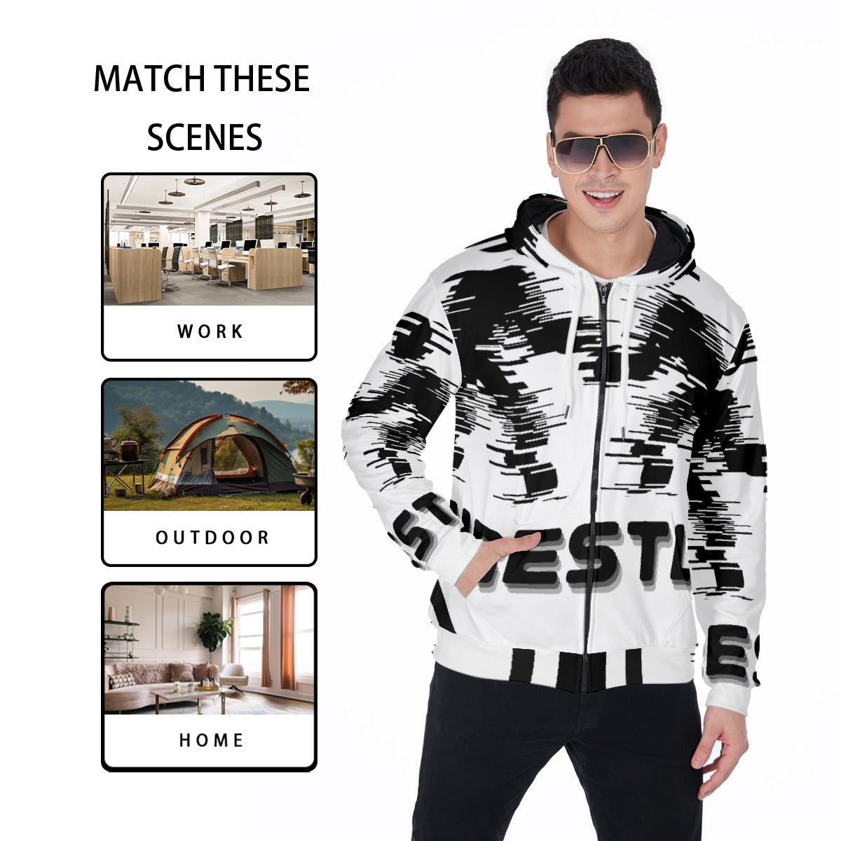 All-Over Print Zip Up Hoodie With Pocket