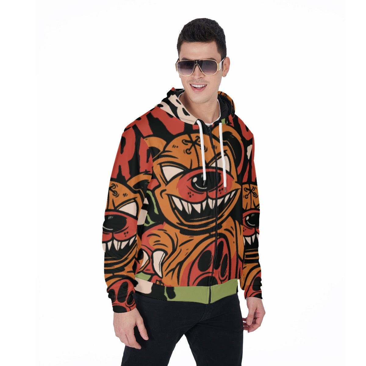 All-Over Print Zip Up Hoodie With Pocket