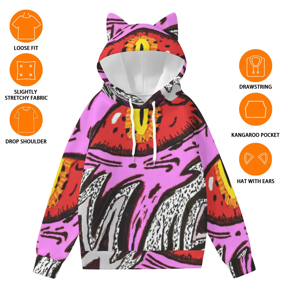 All-Over Print Women’s Hoodie With Decorative Ears