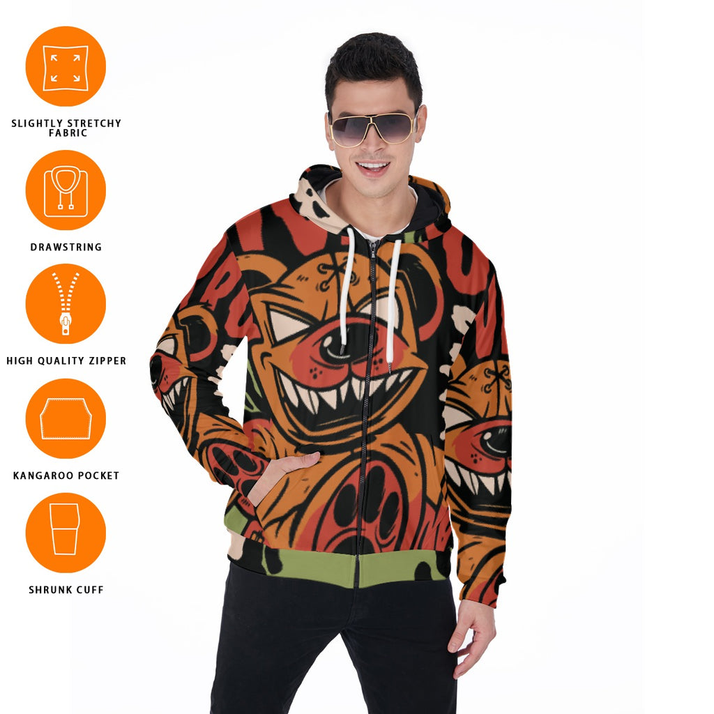 All-Over Print Zip Up Hoodie With Pocket