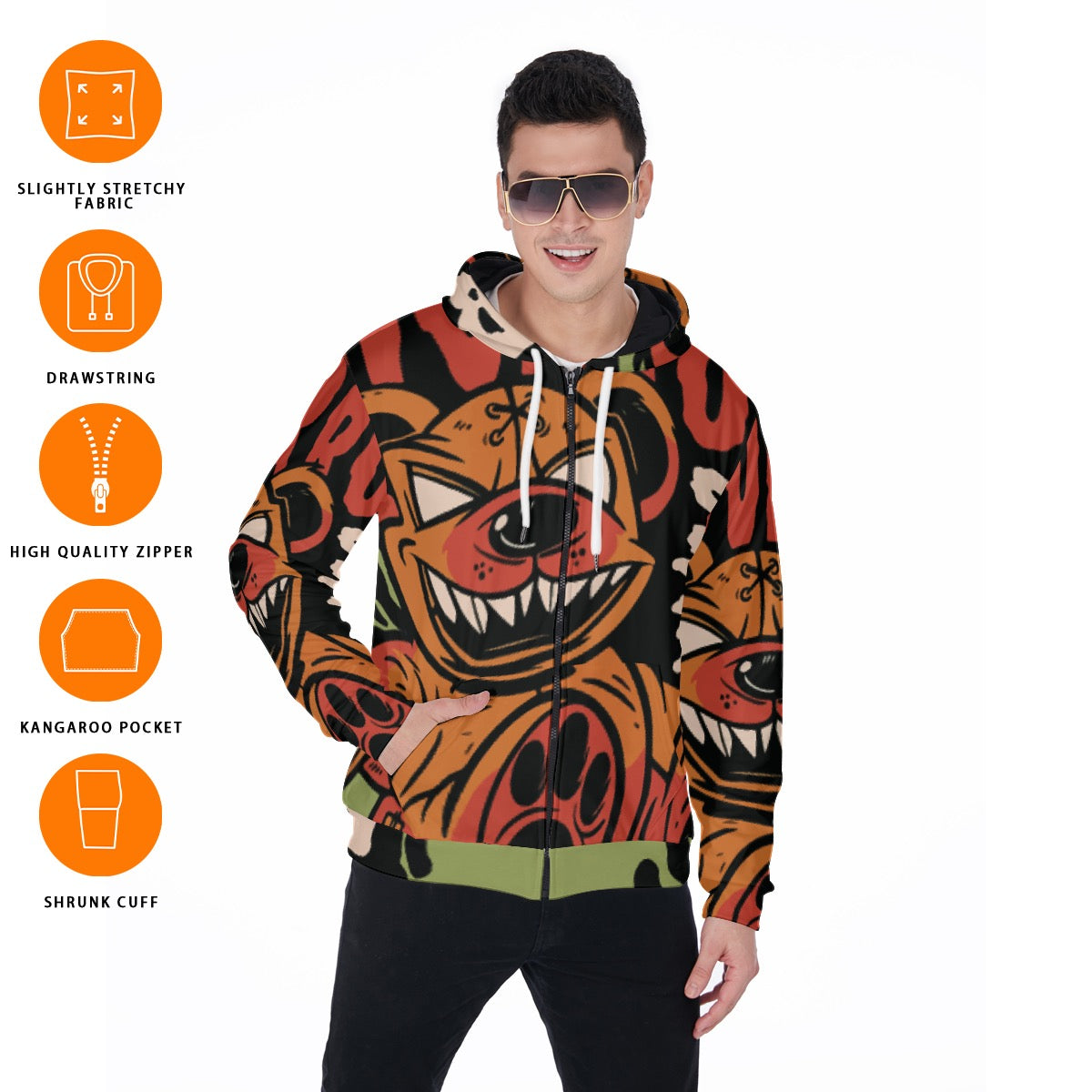 All-Over Print Zip Up Hoodie With Pocket