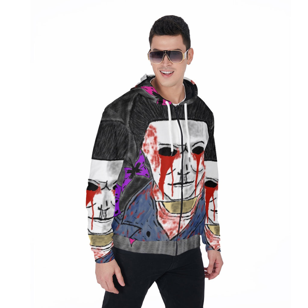 All-Over Print Zip Up Hoodie With Pocket