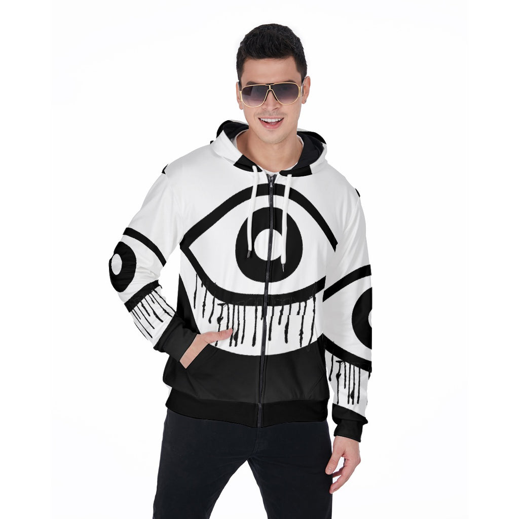 All-Over Print Zip Up Hoodie With Pocket