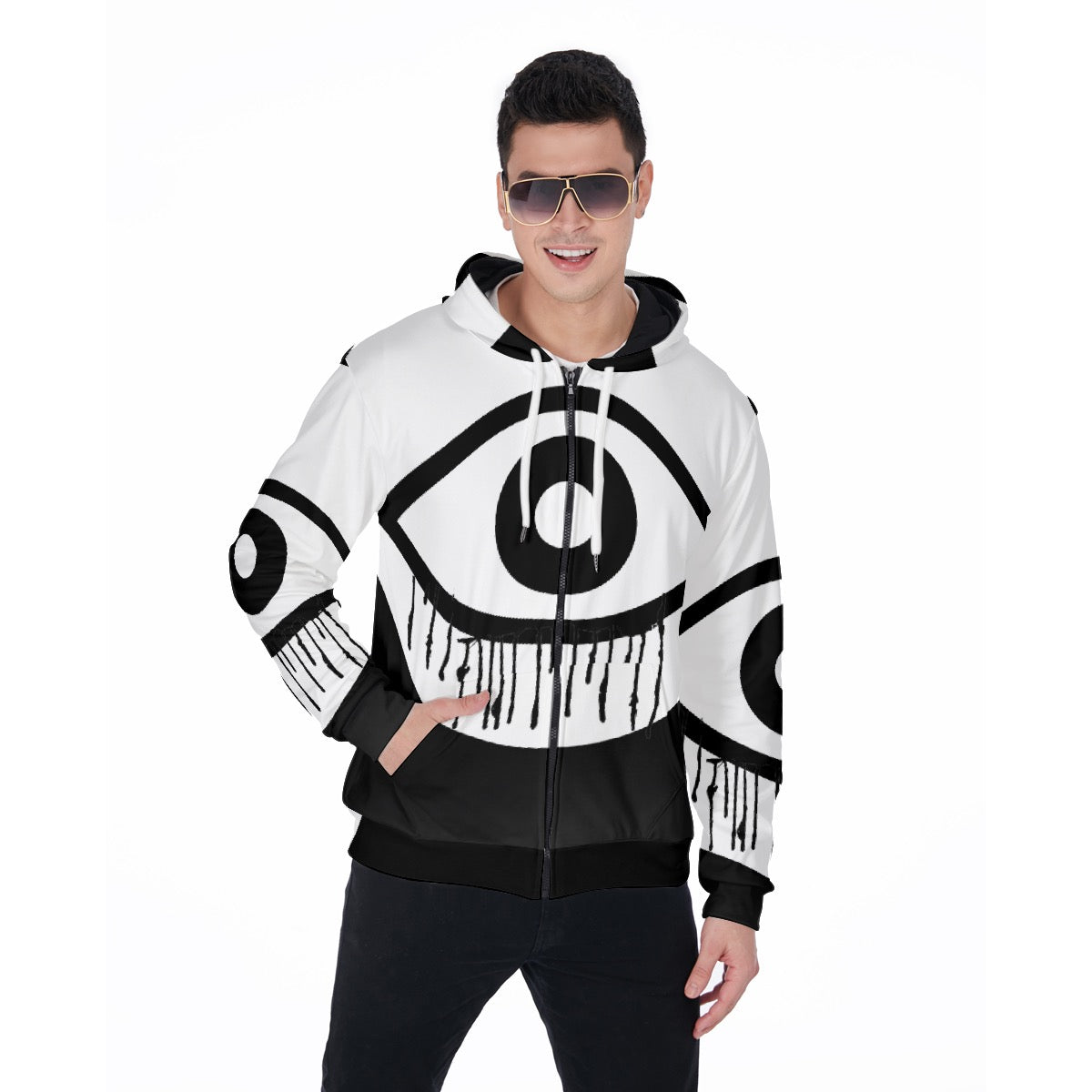 All-Over Print Zip Up Hoodie With Pocket