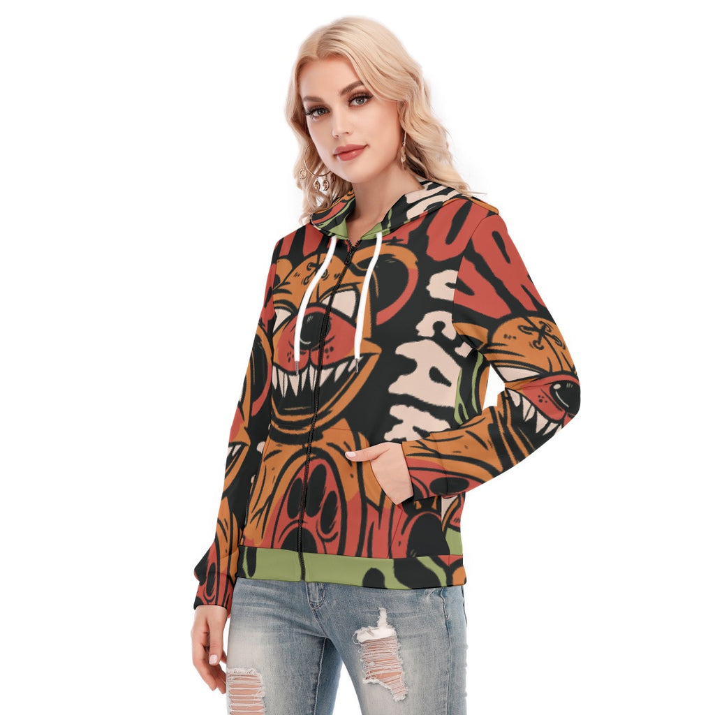 All-Over Print Women's Hoodie With Zipper