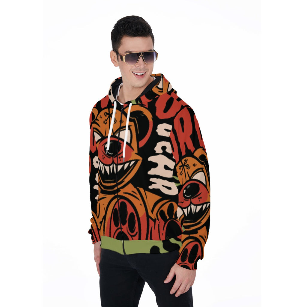 All-Over Print Zip Up Hoodie With Pocket