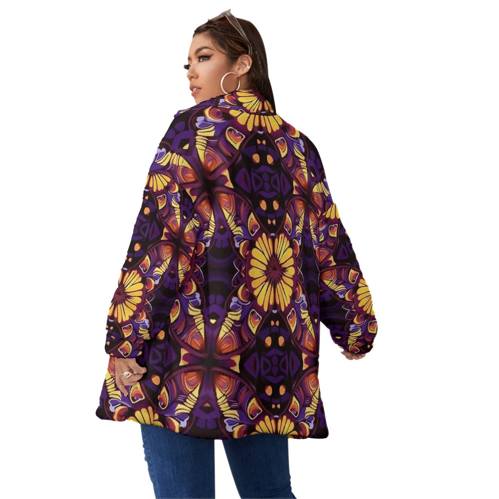 All-Over Print Unisex Borg Fleece Stand-up Collar Coat With Zipper Closure(Plus Size)