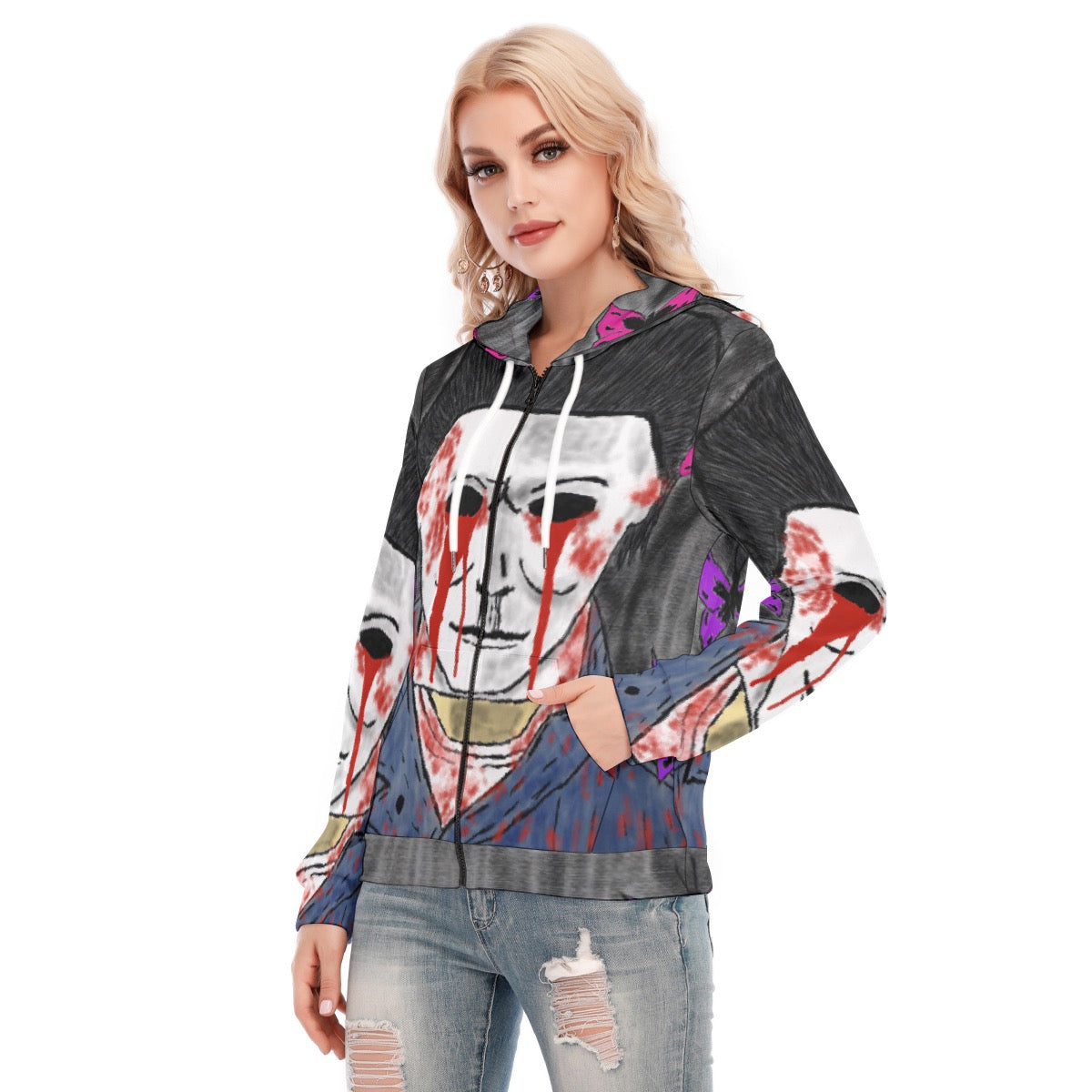 All-Over Print Women's Hoodie With Zipper