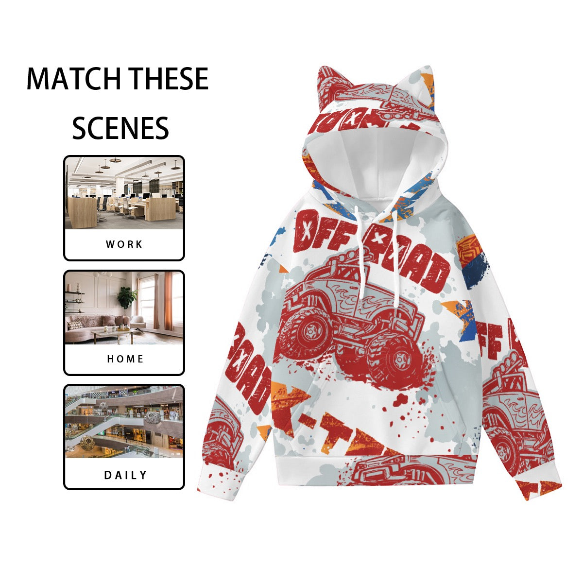 All-Over Print Women’s Hoodie With Decorative Ears