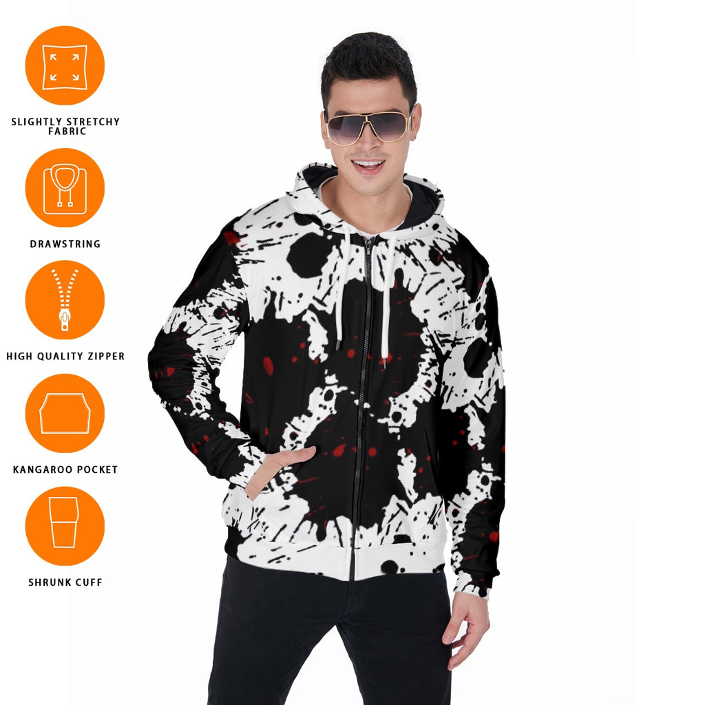 All-Over Print Zip Up Hoodie With Pocket