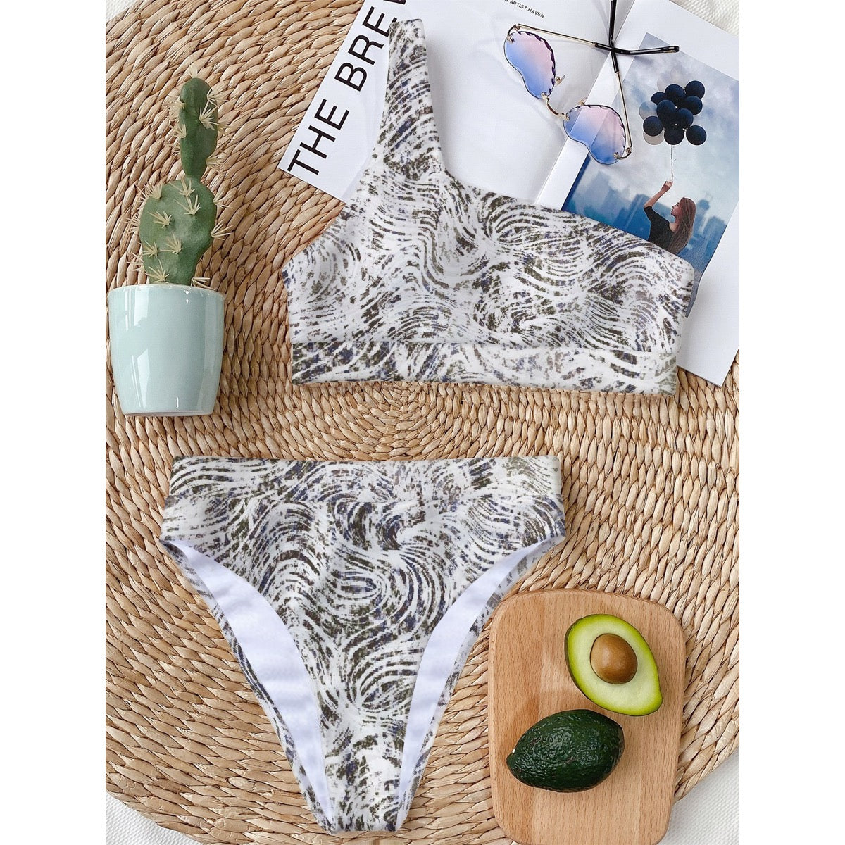 All-Over Print Women's Bikini With Single Shoulder