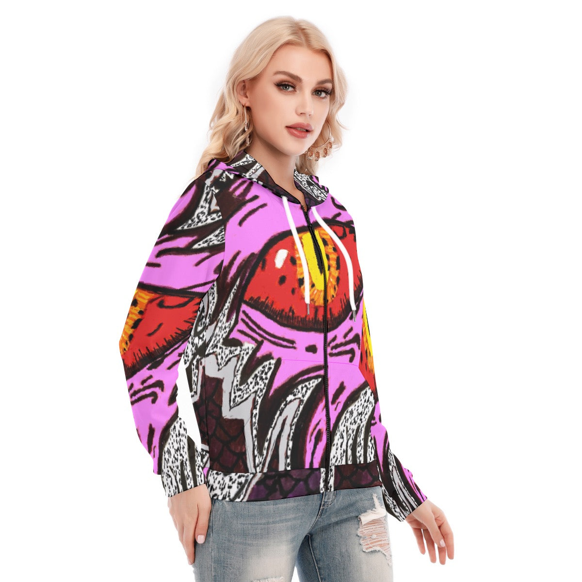 All-Over Print Women's Hoodie With Zipper