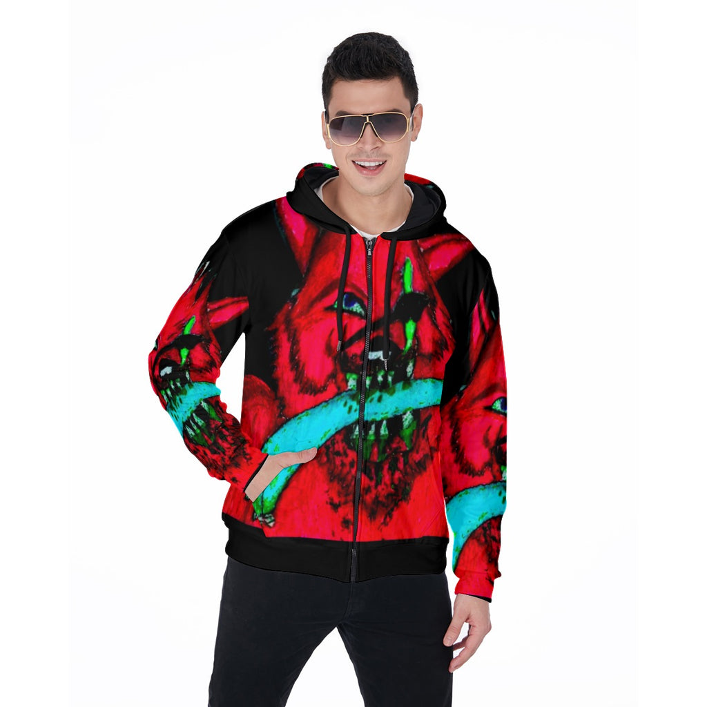 All-Over Print Zip Up Hoodie With Pocket