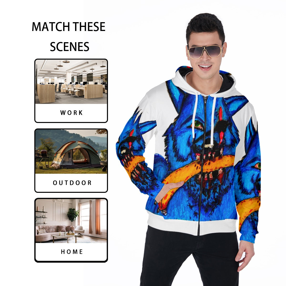 All-Over Print Zip Up Hoodie With Pocket