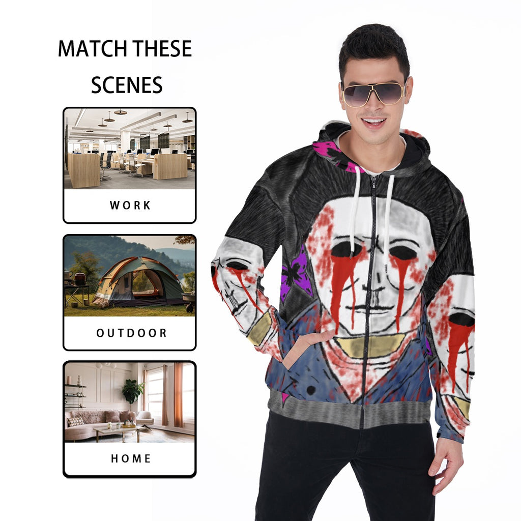 All-Over Print Zip Up Hoodie With Pocket