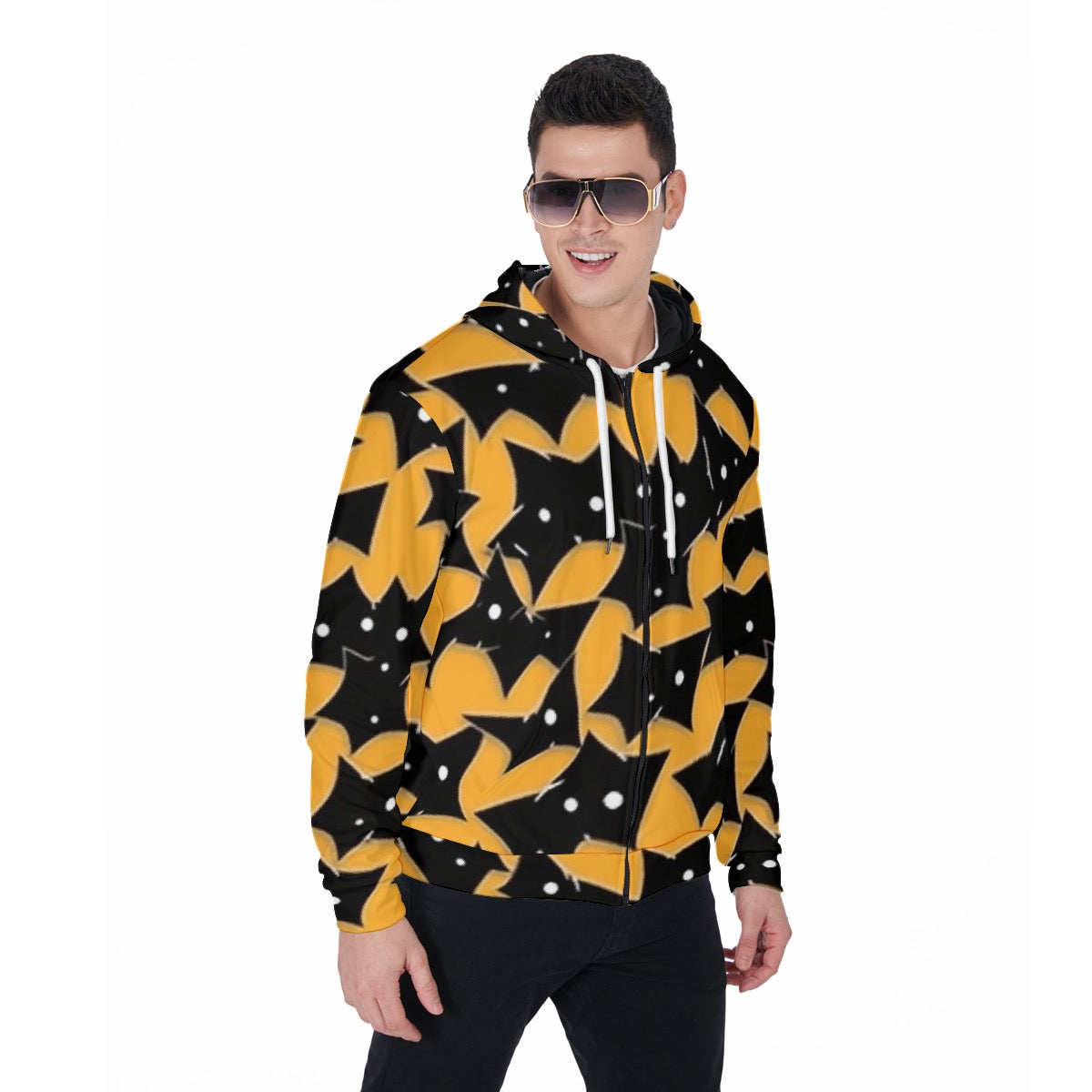 All-Over Print Zip Up Hoodie With Pocket