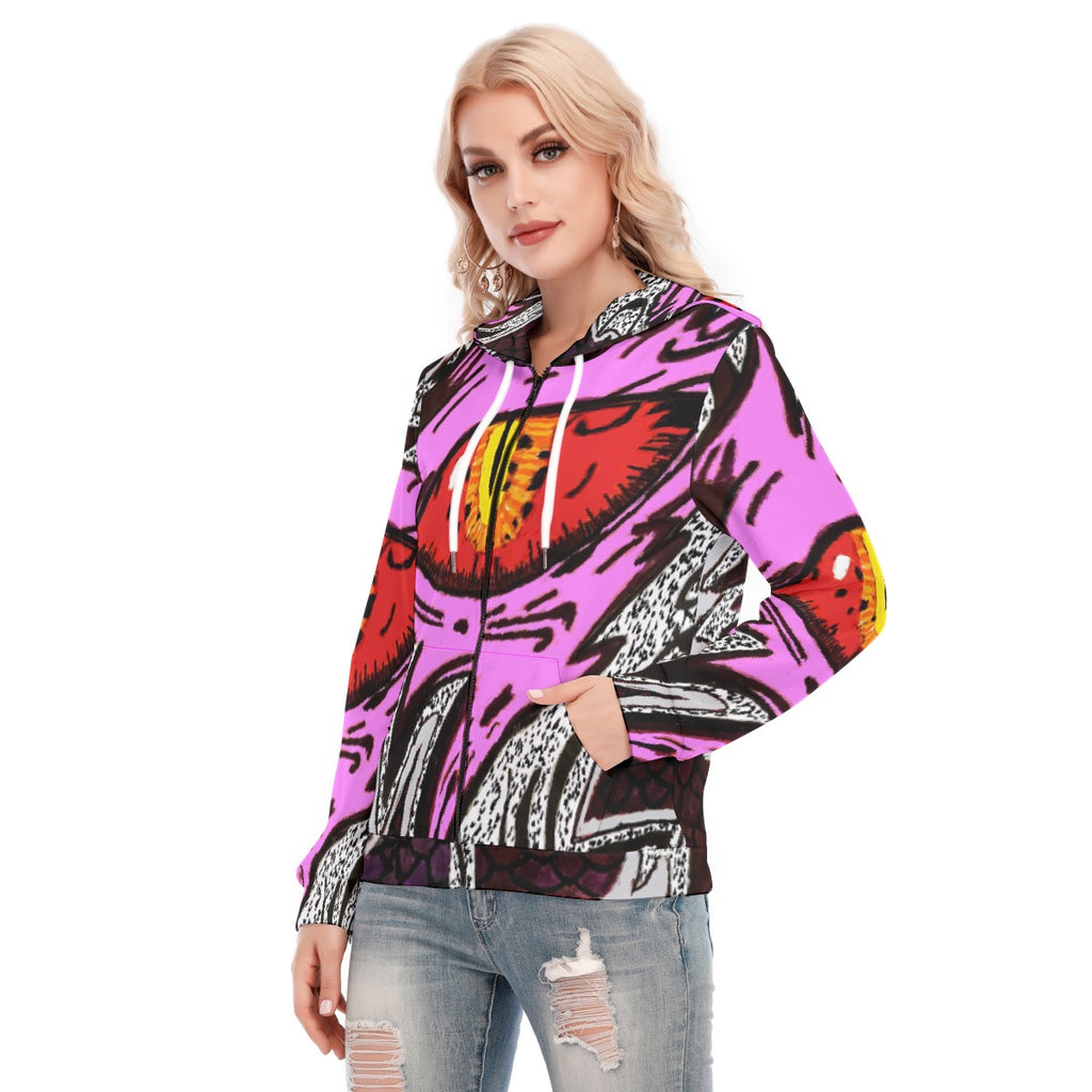All-Over Print Women's Hoodie With Zipper