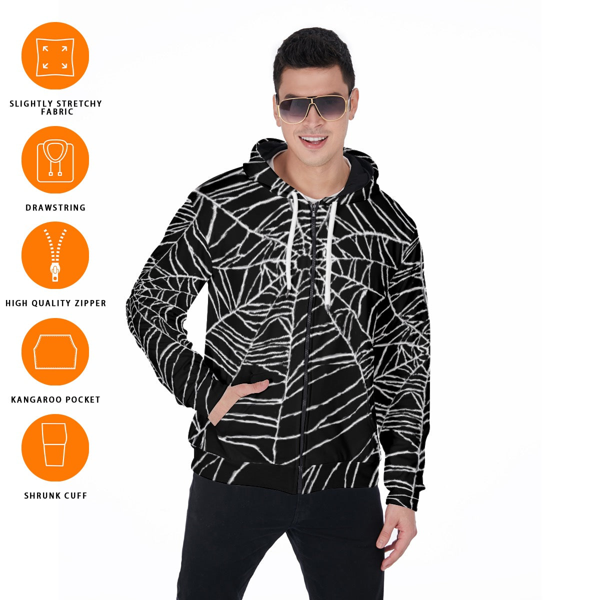 All-Over Print Zip Up Hoodie With Pocket