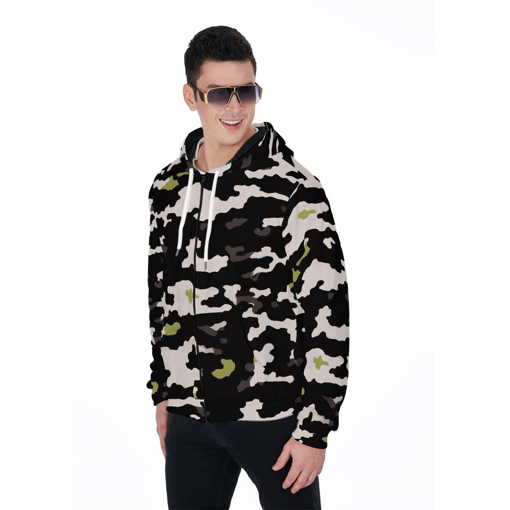 All-Over Print Zip Up Hoodie With Pocket