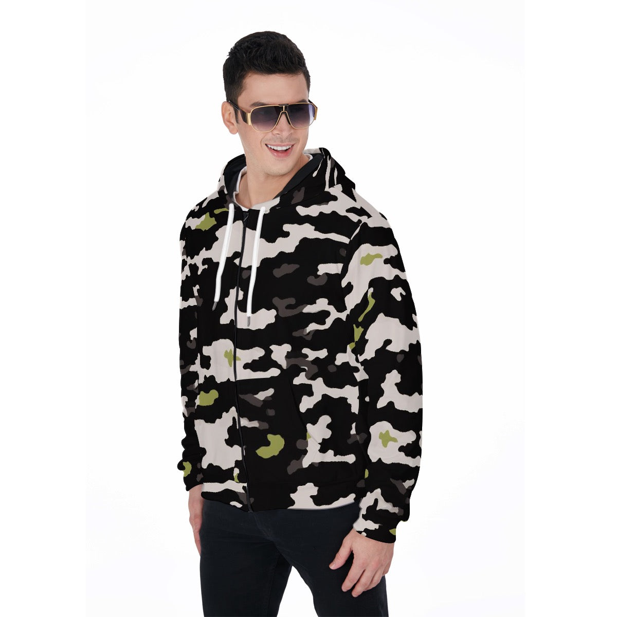 All-Over Print Zip Up Hoodie With Pocket