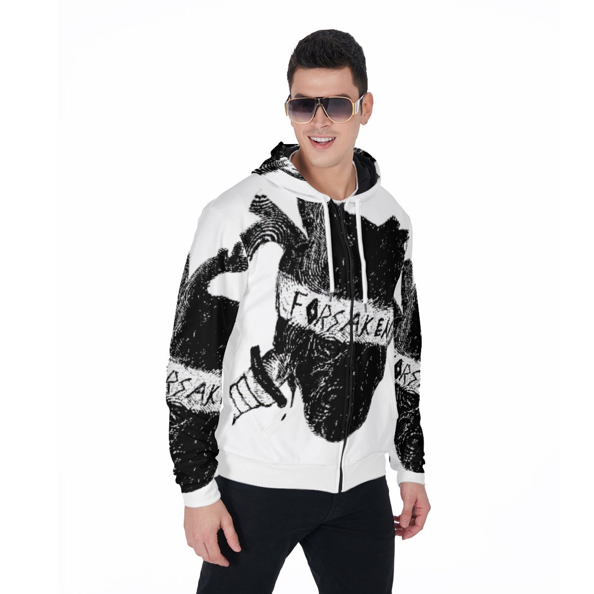 All-Over Print Zip Up Hoodie With Pocket