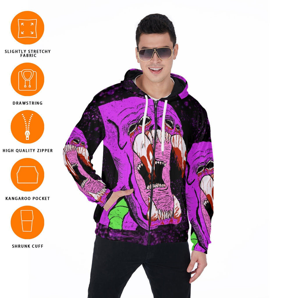 All-Over Print Zip Up Hoodie With Pocket