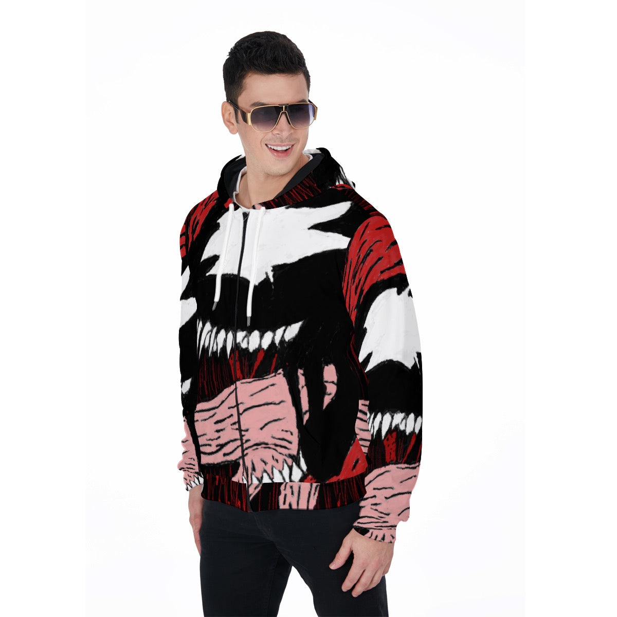 All-Over Print Zip Up Hoodie With Pocket