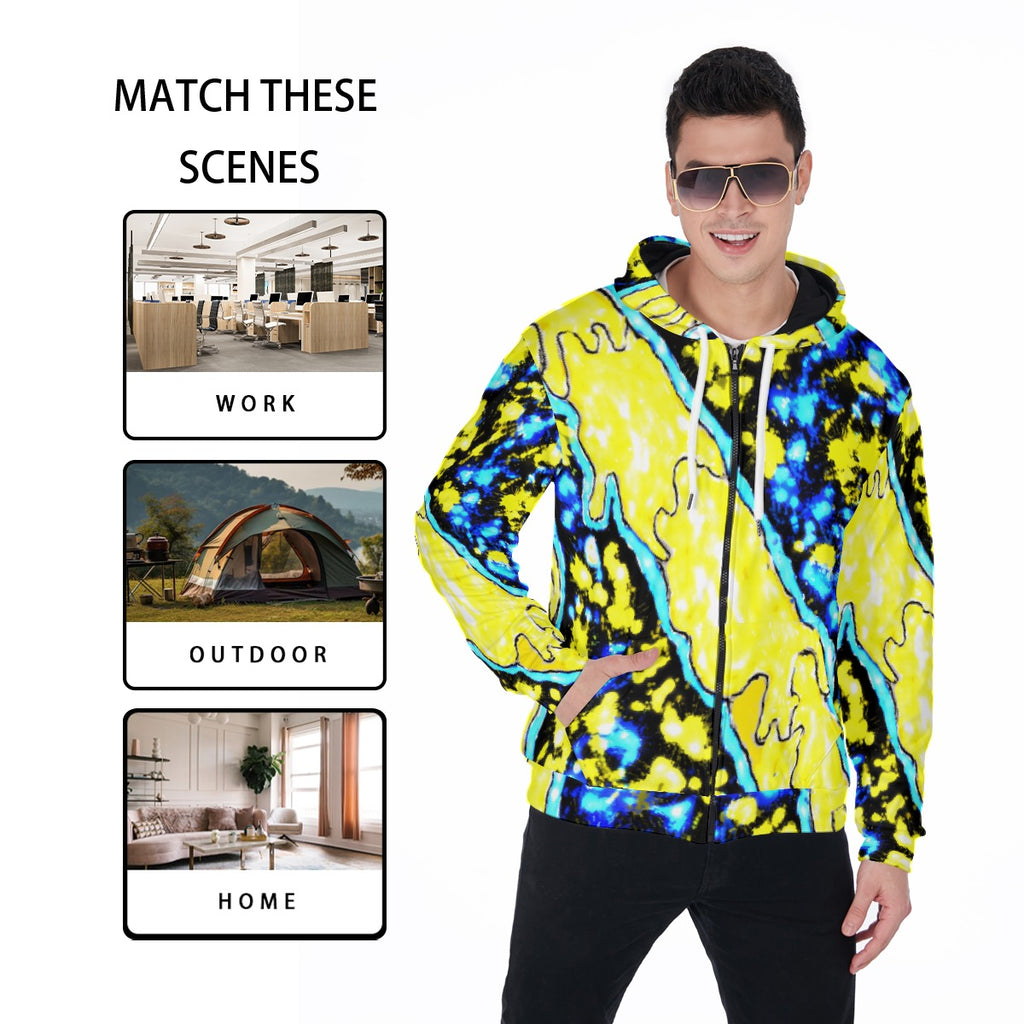 All-Over Print Zip Up Hoodie With Pocket