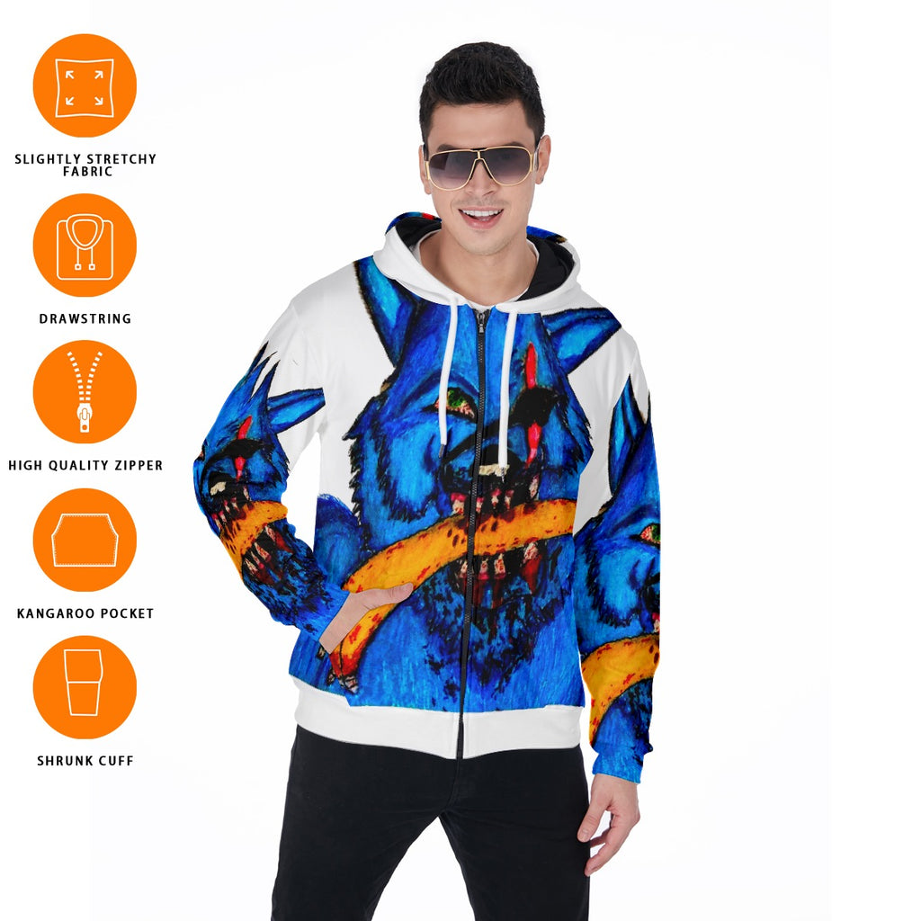 All-Over Print Zip Up Hoodie With Pocket