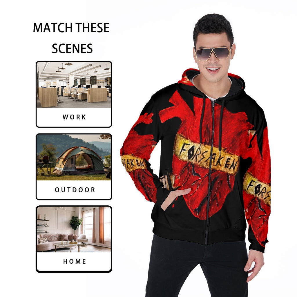 All-Over Print Zip Up Hoodie With Pocket