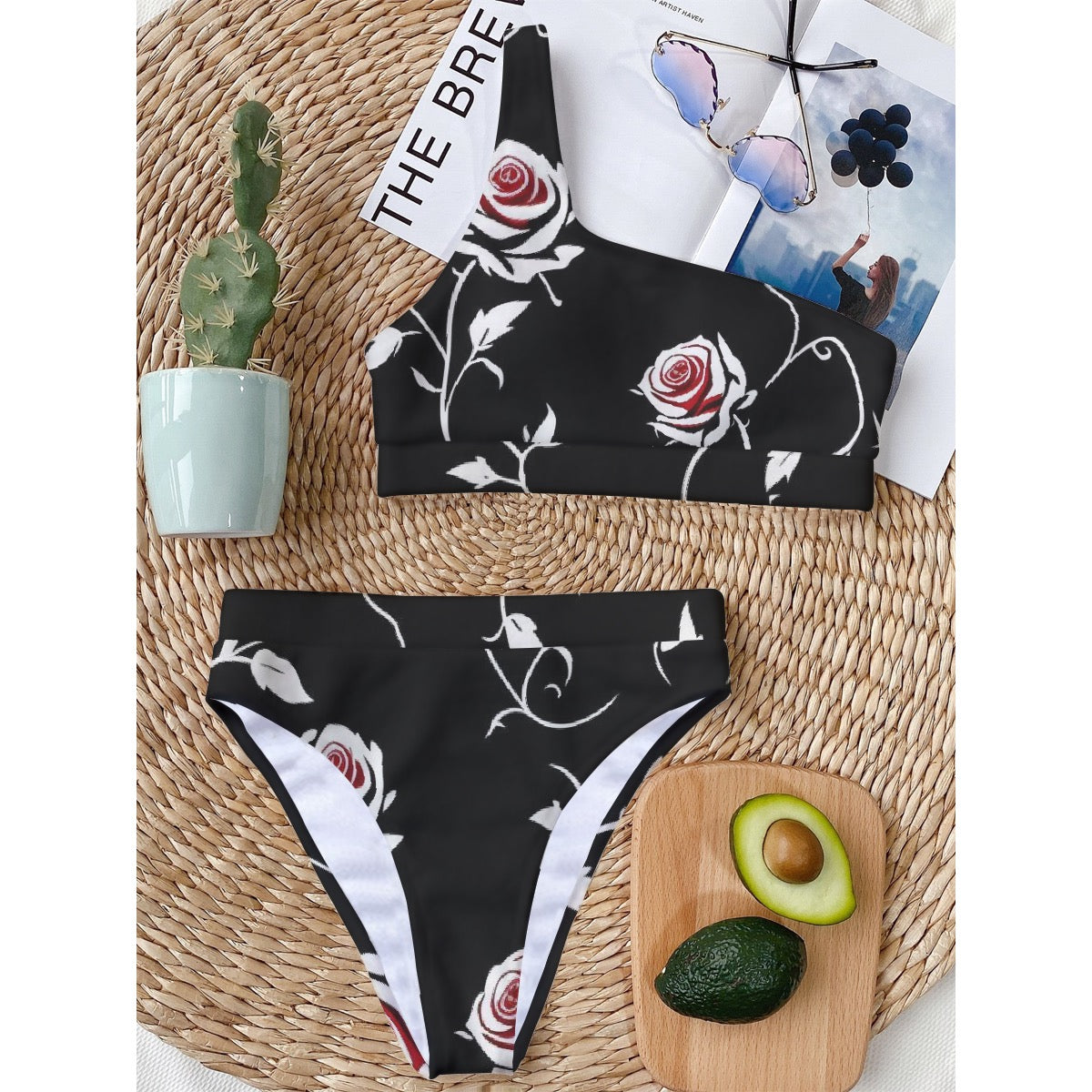 All-Over Print Women's Bikini With Single Shoulder