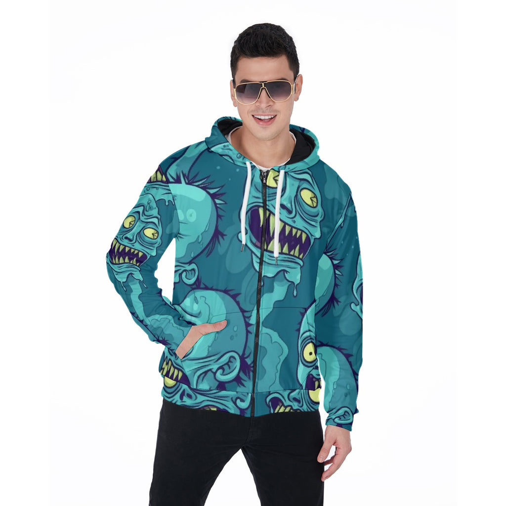 All-Over Print Zip Up Hoodie With Pocket