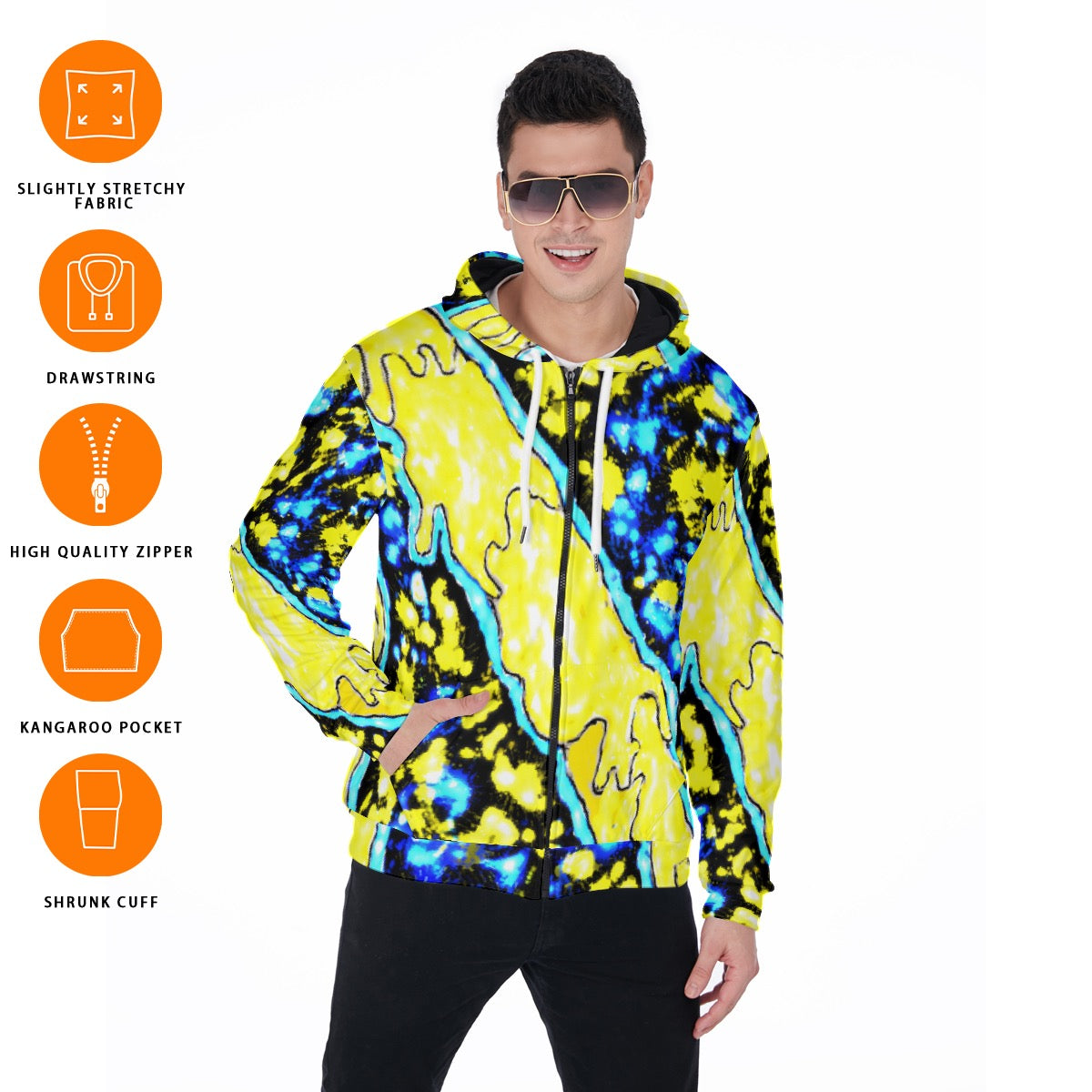 All-Over Print Zip Up Hoodie With Pocket