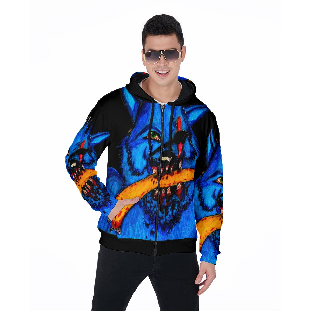 All-Over Print Zip Up Hoodie With Pocket