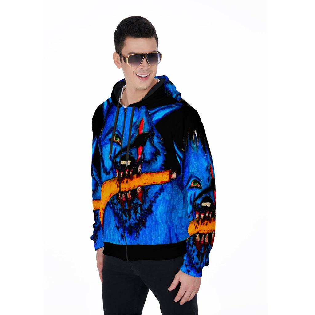 All-Over Print Zip Up Hoodie With Pocket