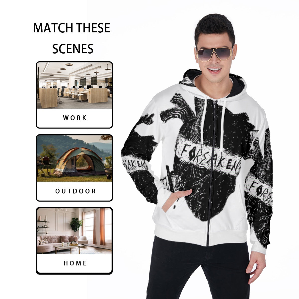 All-Over Print Zip Up Hoodie With Pocket