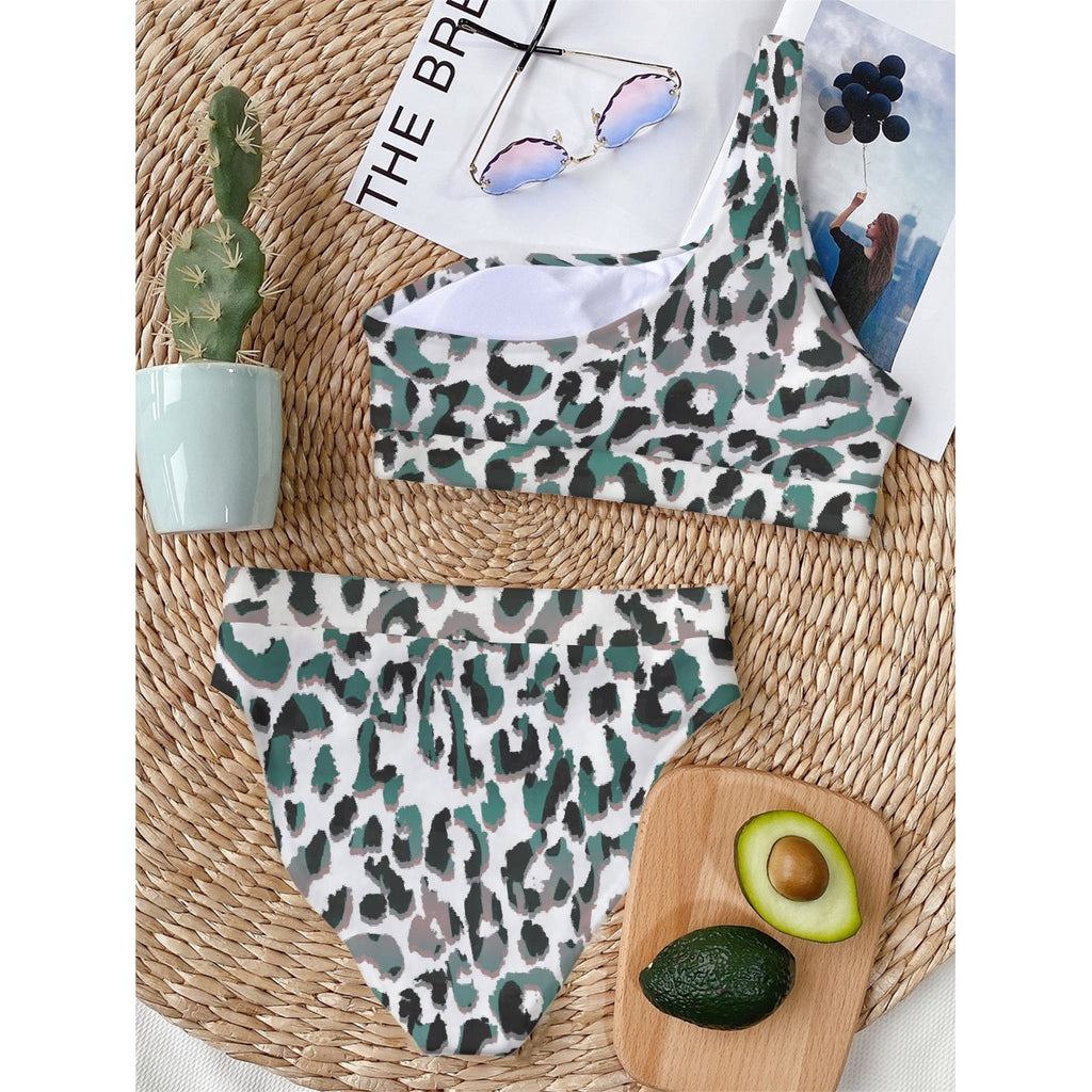 All-Over Print Women's Bikini With Single Shoulder
