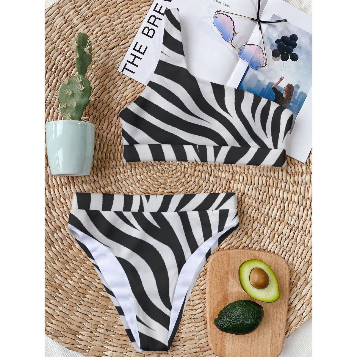 All-Over Print Women's Bikini With Single Shoulder
