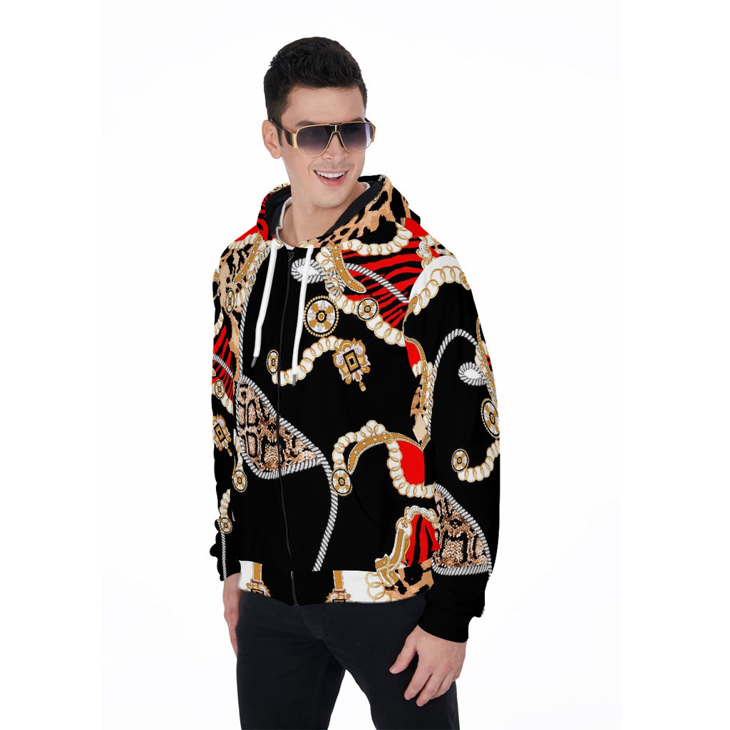 All-Over Print Zip Up Hoodie With Pocket