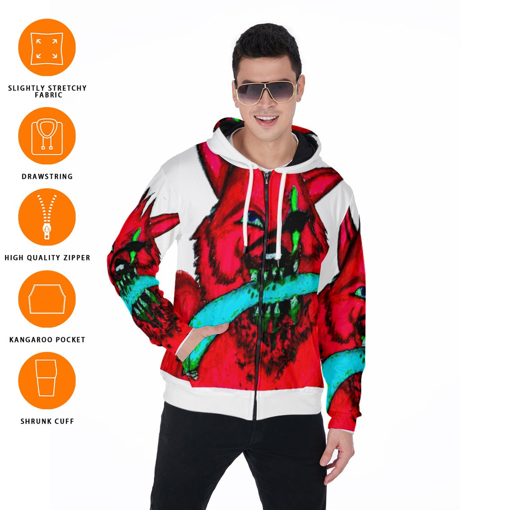 All-Over Print Zip Up Hoodie With Pocket