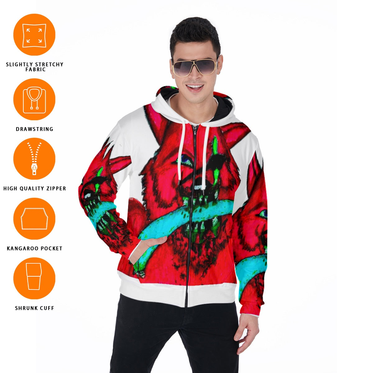 All-Over Print Zip Up Hoodie With Pocket