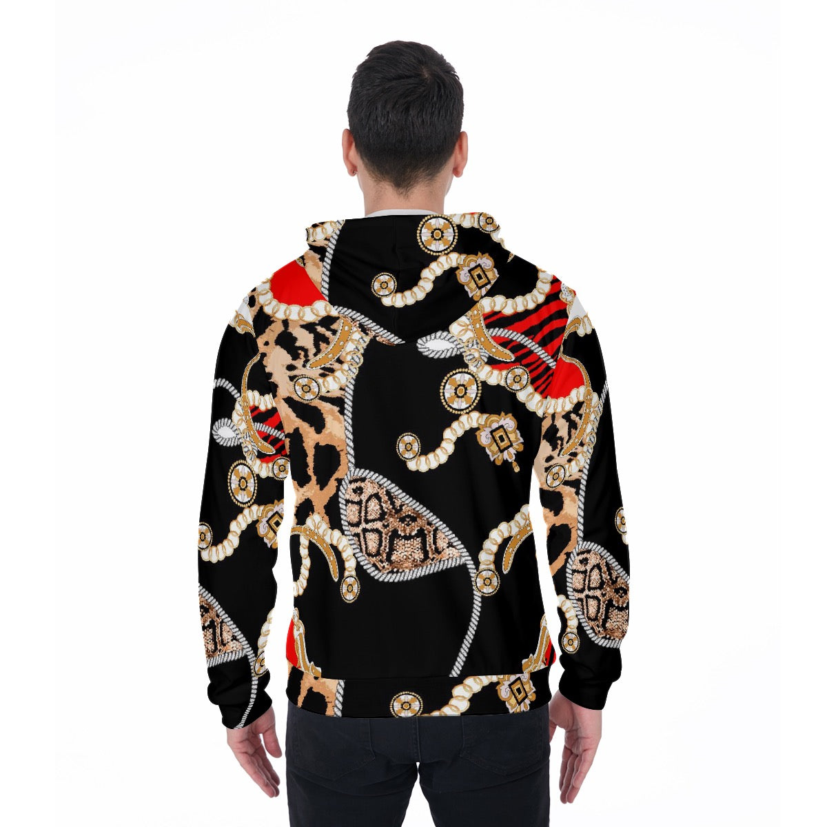 All-Over Print Zip Up Hoodie With Pocket