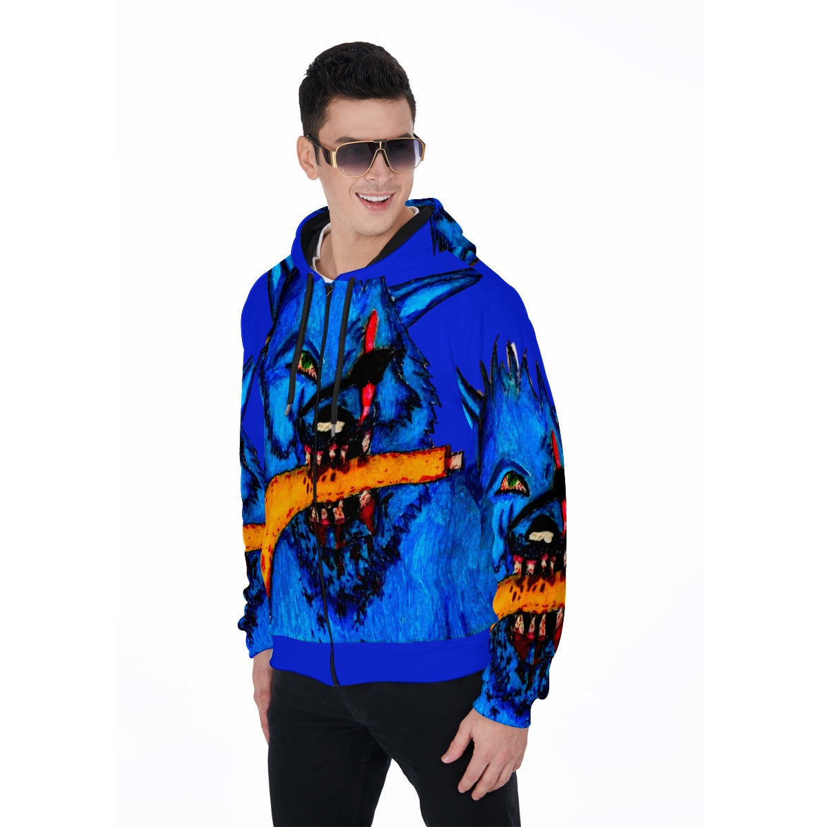 All-Over Print Zip Up Hoodie With Pocket