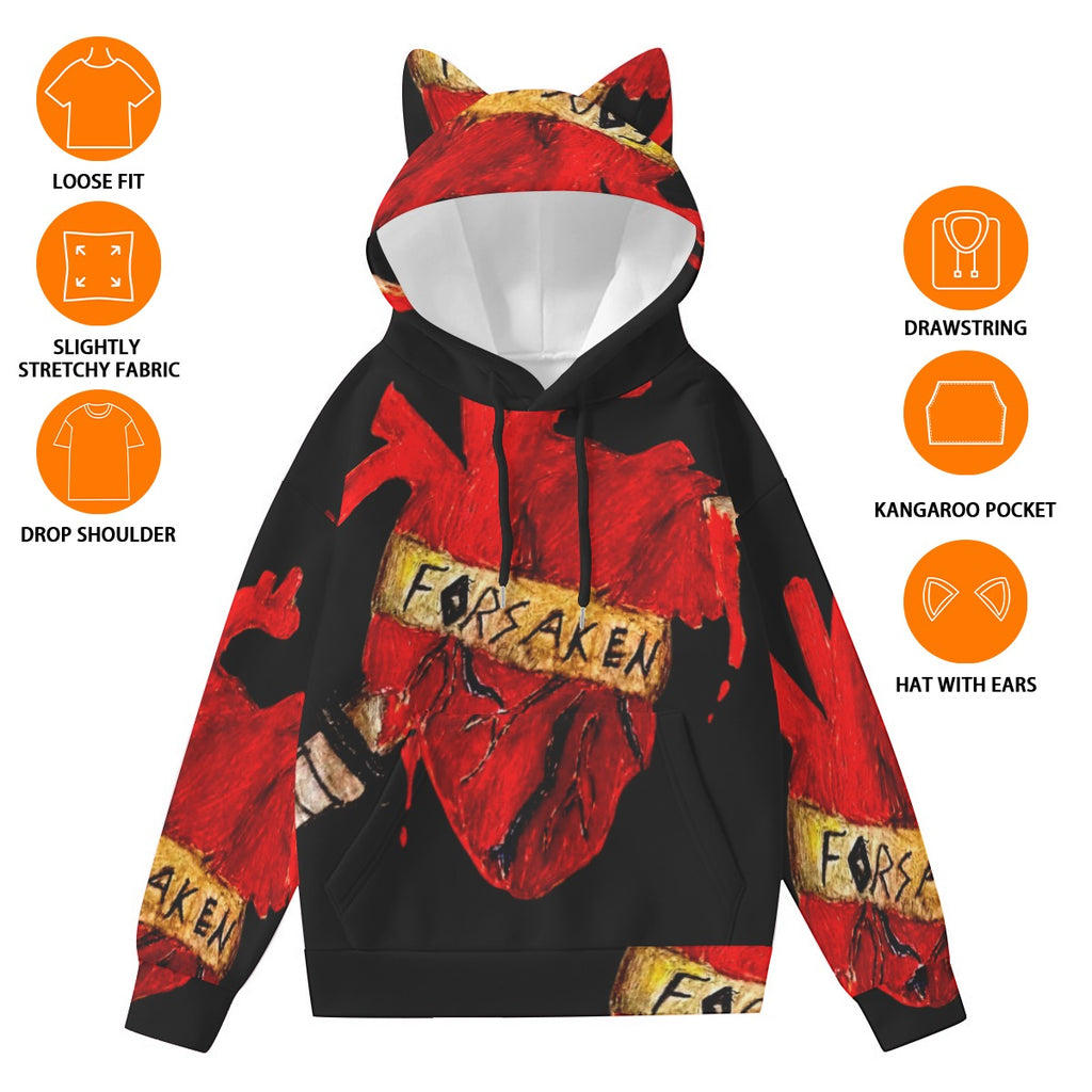 All-Over Print Women’s Hoodie With Decorative Ears