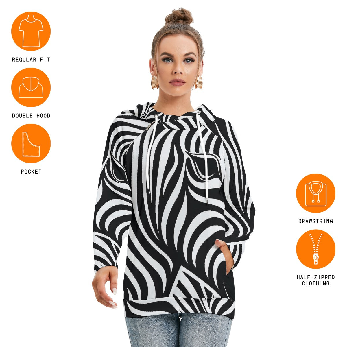 All-Over Print Women's Hoodie With Double Hood