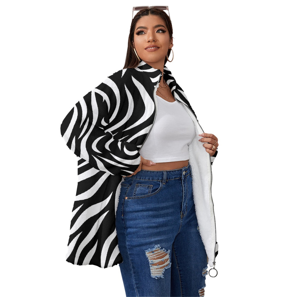 All-Over Print Unisex Borg Fleece Stand-up Collar Coat With Zipper Closure(Plus Size)
