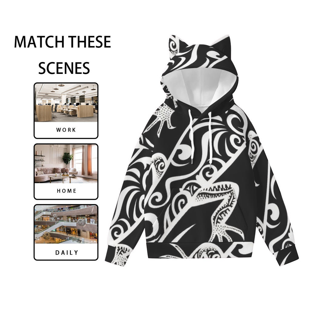 All-Over Print Women’s Hoodie With Decorative Ears