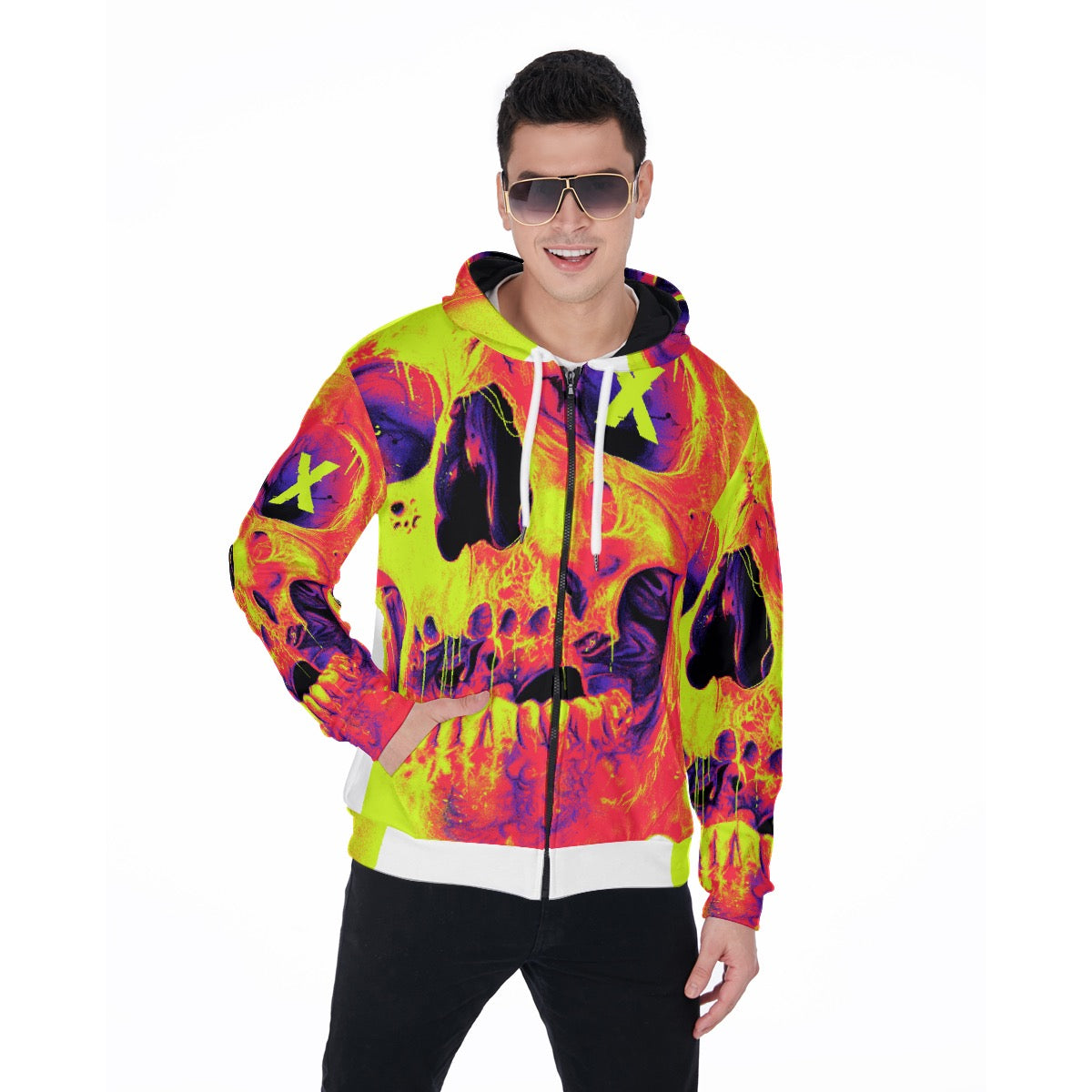 All-Over Print Zip Up Hoodie With Pocket
